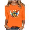 thumbnail image 1 of Dadaria Chemise Orange Hauts pour Femmes T-Shirt à Manches 3/4 Col Ras du Cou T-Shirt Grande Taille Tee Chandail d'Été Blouses L, 1 of 5
