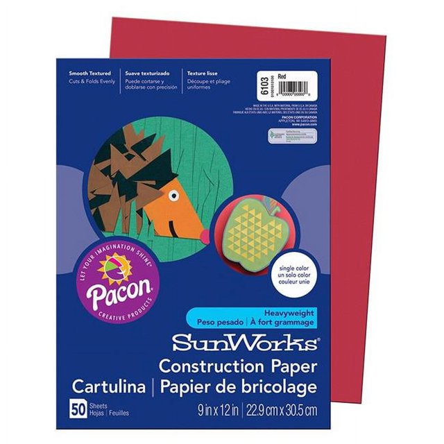 Pacon PAC6103-10 9 x 12 in. Sunworks Red Construction Paper - 50 Sheets Per Pack - Pack of 10