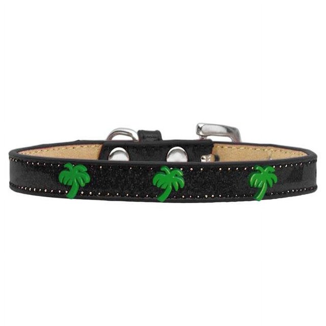 Green Palm Tree Widget Dog Collar Black Ice Cream Size 20