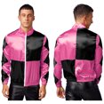 thumbnail image 3 of Oyolan Veste de Course pour Hommes avec Fermeture Éclair avant en Satin, Manteau Habillé, Rose Vif et Noir, 3 of 7