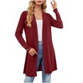 thumbnail image 1 of Penkiiy Women's 2023 Fall Long Sleeve with Snap Button Down Solid Color Knit Ribbed Neckline Cardigans Wine for XL, 1 of 8