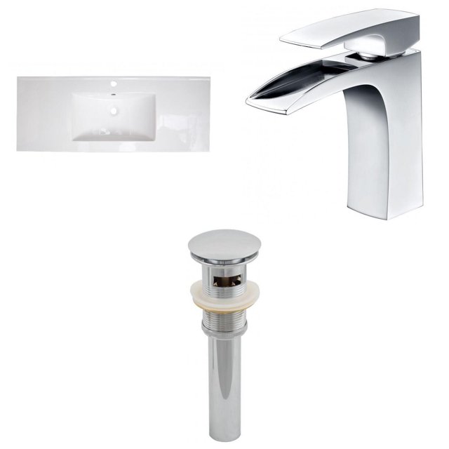 American Imaginations 48-in. W 1 Hole Ceramic Top Set In White Color - Overflow Drain Incl. AI-27195