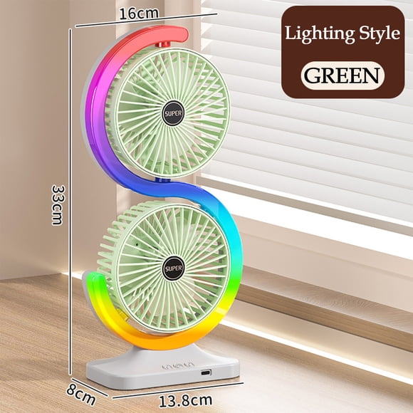 Weloille Dual Head Desk Circulator Fan 1 Pack, RGB Ambient Light Mini Table Fan, USB Rechargeable Quiet Cooling Fan, Portable Small Fan with LED Light for Bedroom Office and Outdoor Use