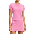 thumbnail image 2 of Sentmoon Ensembles 2 Pcs pour Femmes Jupe-Short Taille Haute Jupes de Tennis Tendance Couleur Unie Manches Courtes Col Ras du Cou Coupe Régulière Jupe Mini pour Femmes pour Détente et Sommeil P-2TG, 2 of 7