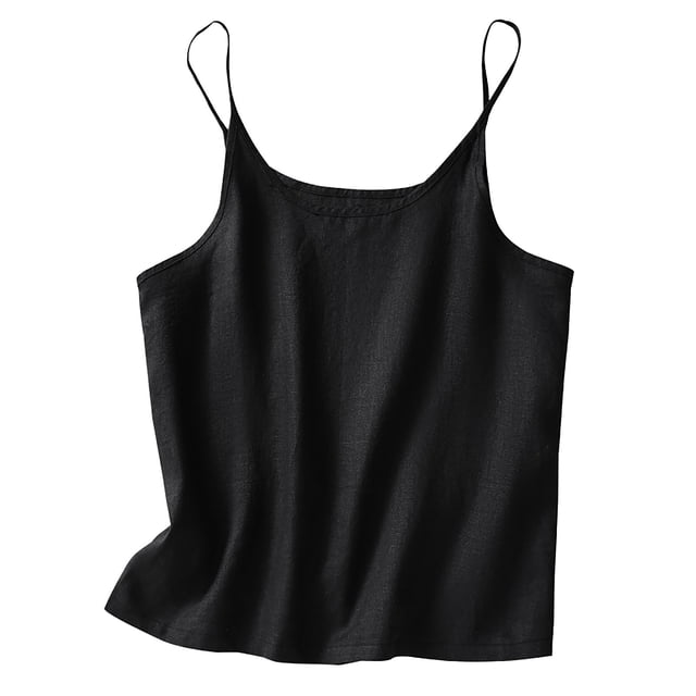 VEKDONE Womens Plus Size Tank Tops Cotton Linen Sleeveless Canisole Solid Color Loose Crewneck Spaghetti Straps Tanks Black X-Large