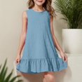 thumbnail image 2 of Milgrthf Robe d'Été pour Filles Enfants Décontractée Col Rond Sans Manches Mode Texturée Ourlet à Volants Mini Robe Débardeur Robes d'Été pour Préadolescentes Bleu Pâle 3 Ans, 2 of 9