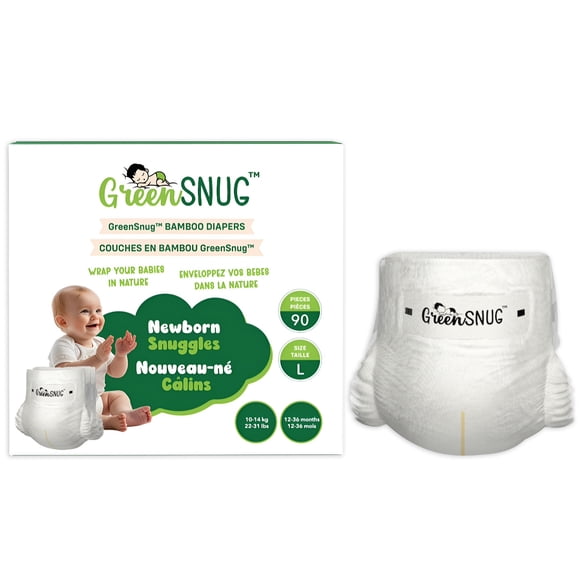 GREEN SNUG Couches pour Bébé en Bambou Taille 3 (10–14 kg) - Couches Jetables en Fibre de Bambou avec Indicateur d'Humidité - Sans Latex Ni Chlore - Drap de Dessus Respirant - Ajustement Doux et Ajustable - 90 Unités.