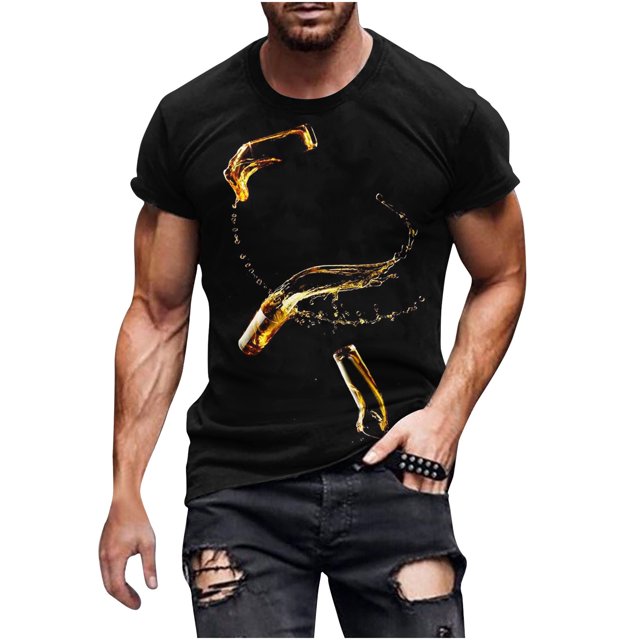 Cameland Nouveau T-Shirt pour Homme à la Mode Impression 3D Bière Indéterminée Manches Courtes Col Rond T-Shirt Haut de Sport Décontracté Blouses
