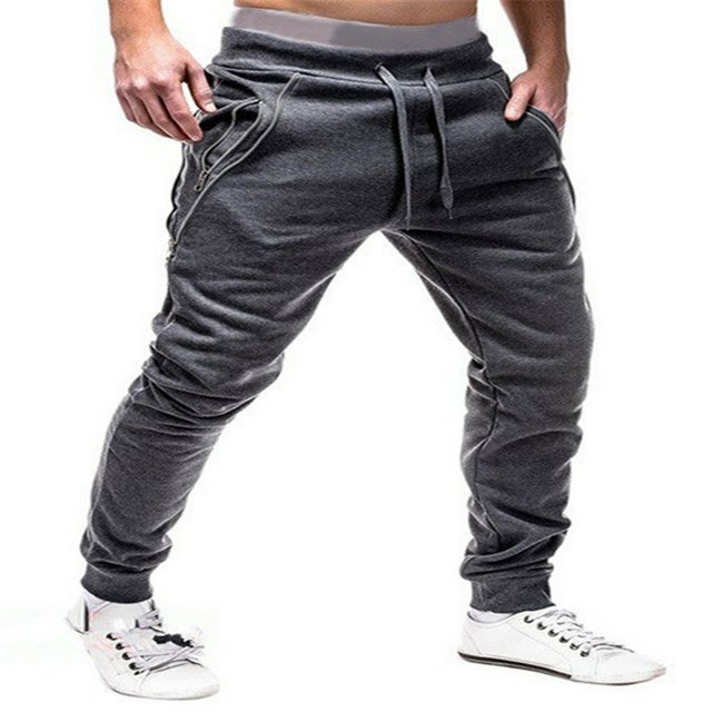 Men‘s Cargo Combat Work Trousers Sports Gym Jogging Zipper Drawstring Pants