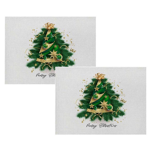 Oleegame 2PC Placemat Christmas Table Placemats Christmas Rustic Vintage Washable Table Mats