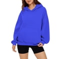 thumbnail image 4 of Sweats À Capuche Femme Fall Solid Oversize Hoodie Basic Pullover Sweatshirt Drop Shoulder Design Stretchy Casual Tops Sweatshirt for Women Blue XXXXXL, 4 of 6