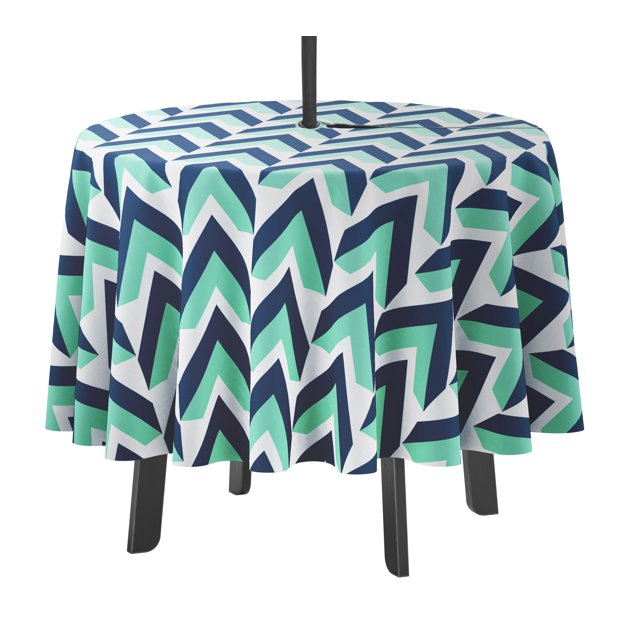 Vargottam Indoor/OutdoorRoundTablecloth 58 InchTablecloth with Umbrella Hole & Zip- Waterproof TableCloth TableCovers for Backyard Table -Navy Blue, Aquamarine