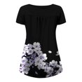 thumbnail image 4 of CEHVOM T-Shirt d'Été pour Femme à Imprimé, Col Rond, Boutons, Manches Courtes Plissées, 4 of 5