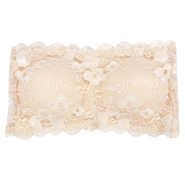 Women's Strapless Lace Bandeau Bra Padded Tube Top Transparent Straps