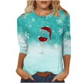 thumbnail image 2 of Meichang Hauts à Manches 3/4 pour Femmes T-Shirts Classiques de Noël avec Verre de Vin Graphique Coupe Ample Col Ras du Cou Hauts Décontractés Cadeaux pour Femmes pour Noël, 2 of 4