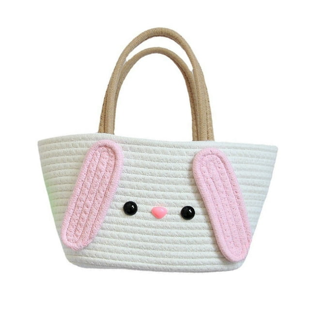 Women Handbag Cartoon Shape Sweet Color Woven Large Opening Contrast Color Baby Children Handbag Soft Straps Great Load Bearing Bag