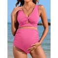 thumbnail image 3 of Charmo V Neck Maternity Swimsuits Ribbed Twist Front Bikini Sets High Waist Pregnancy Bathing Suits for Womens, 3 of 5