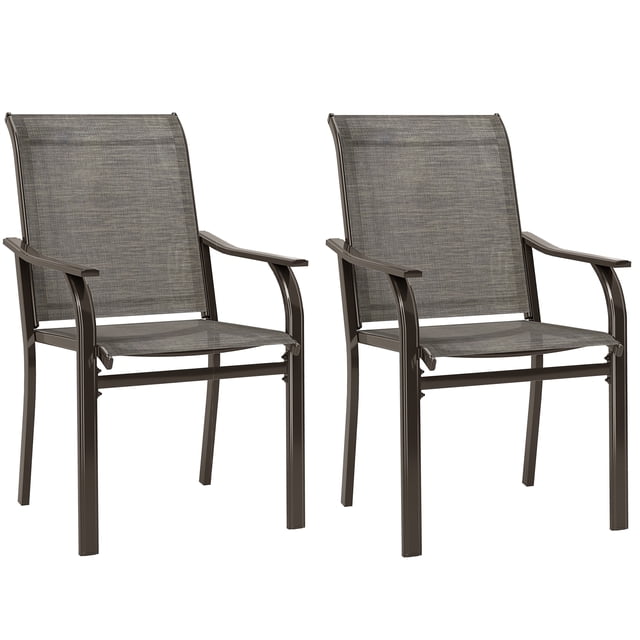 Outsunny Patio Chairs Set of 2 with Armrest and High Backrest, Brown