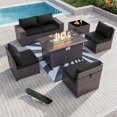 thumbnail image 1 of Kullavik 7 Pieces Outdoor Patio Furniture Set with 43" Gas Propane Fire Pit Table PE Wicker Rattan Sectional Sofa Patio Conversation Sets,Black, 1 of 9