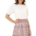 thumbnail image 1 of INSPIRE CHIC Women's Puff Shoulder Round Neck Collarless Ruffle Keyhole Back Blouse, 1 of 6