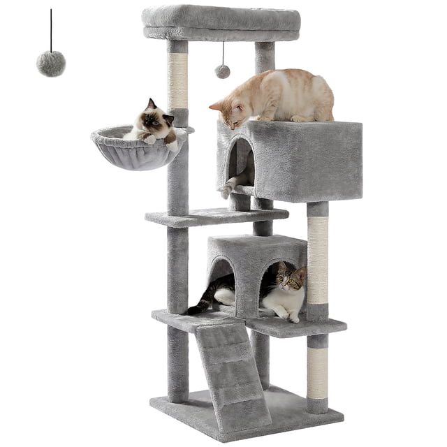 PAWZ Road 56.3" Large Cat Tree Indoor Multi-Level Cat Tower with Super Large Top Perch Light Gray