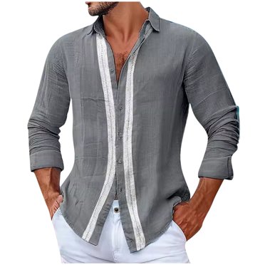 Gspmoly Mens T Shirt, Men'S Shirt Button Beach Long Sleeved Solid Color Lapel Top Casual Daily Long Sleeved Lapel Top/Shirt Going Out Tops up to 70% Off