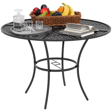 Outsunny Table à Manger Extérieur Rond en Acier de 42 Pouces pour 4 avec Trou pour Parasol