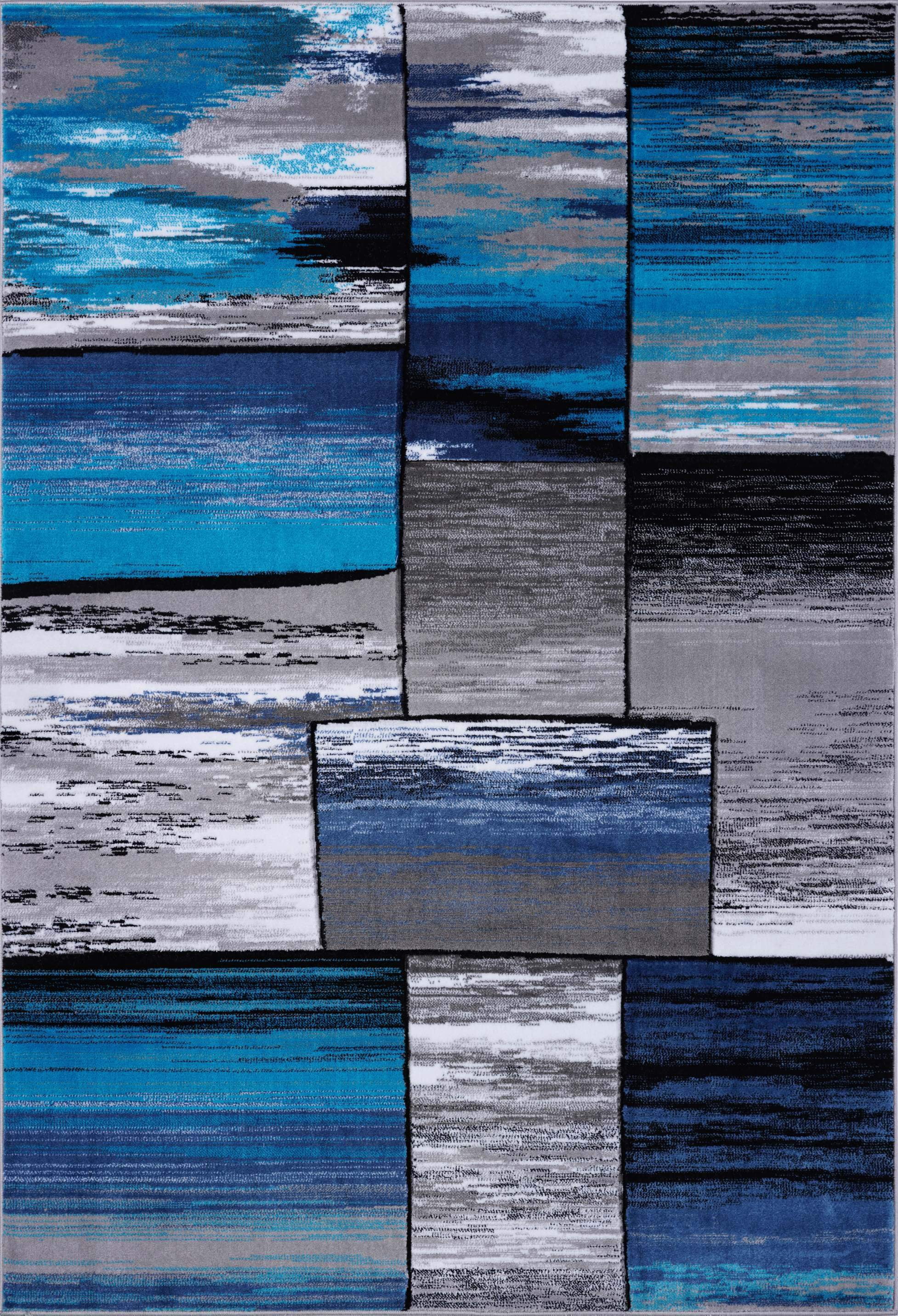 Ladole Rugs Red / Blue Grey Black Contemporary Geometric Design Modern Area Rug Carpet Approx. 3x5, 3x10, 4x6, 5x7, 8x10, 9x12 Feet