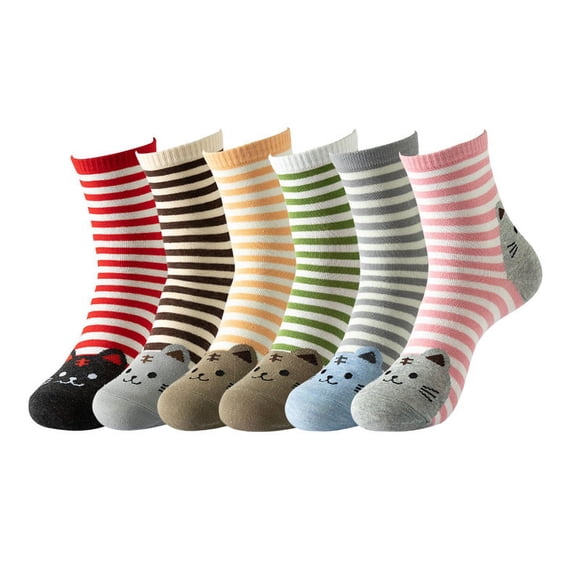 6 Pack Women's Cute Animal Socks Cotton Cat Dog Duck Patterned Novelty Fun Crew Socks Gift one size