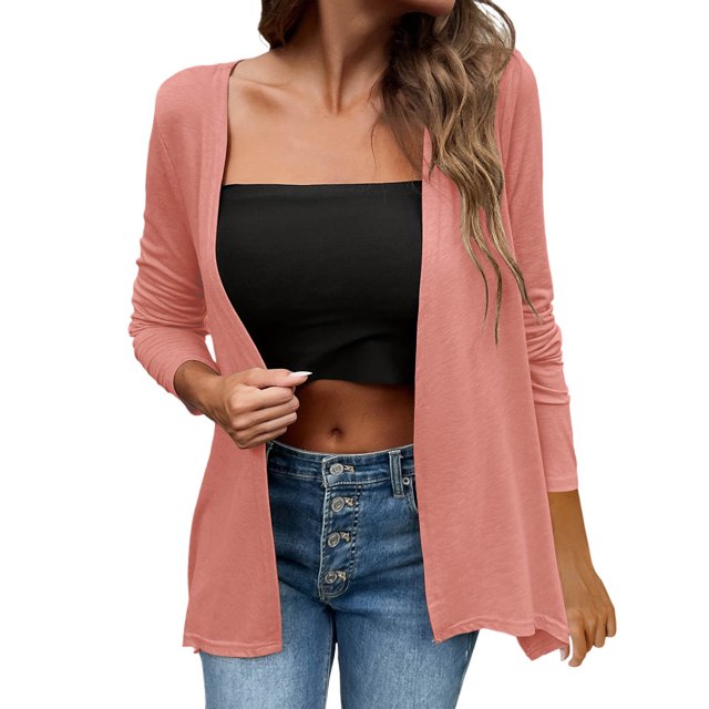 Womens Open Front Cardigan Tops Lightweight Long Sleeve Casual Cardigan Thin Fall Loose Draped Flowy Tops Orange, L