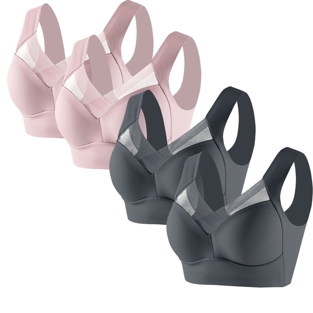Timegard 4pc Bras for Women Wireless Comfy Breathable Full Coverage High Support Back Smoothing Everyday Bra