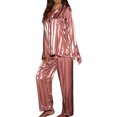 thumbnail image 5 of AherBiu Womens Pajama Sets Long Sleeve Button down Shirts with Pjs Pants Striped Loungewear Set Outfits, 5 of 5
