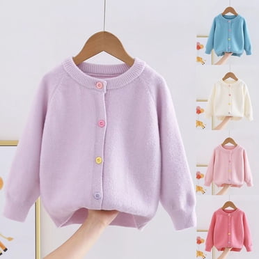 Meichang Cardigans pour Fille Taille 2-11 Ans Enfants Manches Longues Cardigan Boutonné Cardigans Automne Hiver Chaud Cardigan en Tricot Uni