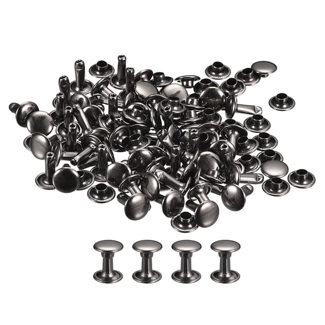 Unique Bargains 100 Ensembles de Rivets en Cuir Rivets à Double Calotte 8 mm Hauteur 10 mm Clous Métalliques Rivet, Noir Canon