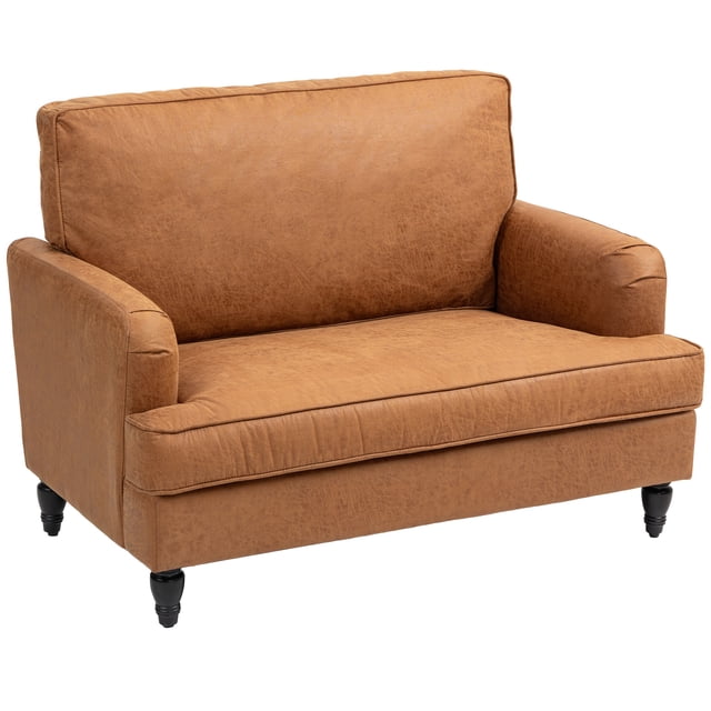 HOMCOM Modern Accent Chair, Upholstered Armchair with Turned Legs, Brown