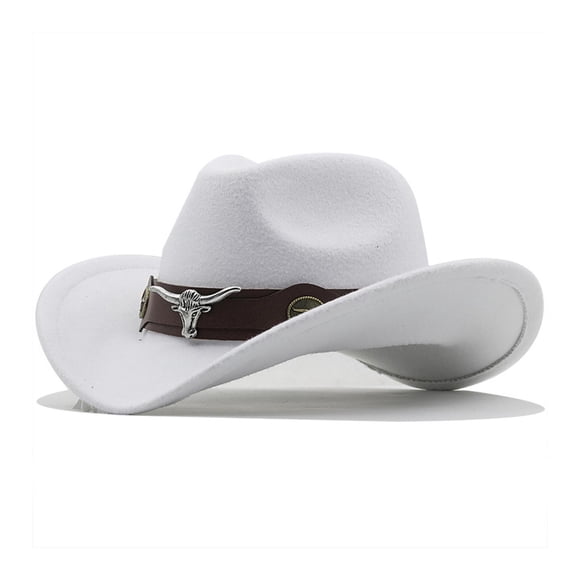 Aocisk Classic Western Denim Cowboy Hat with Curved Top Woolen Wide Brim British Jazz Style for Outdoor Wear White M