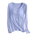 thumbnail image 1 of AherBiu Hauts Grande Taille pour Femmes Automne Manches Longues Haut de Pyjama Doux avec Soutien-Gorge Intégré Col Ras du Cou T-Shirts de Pyjama Confortables, 1 of 7
