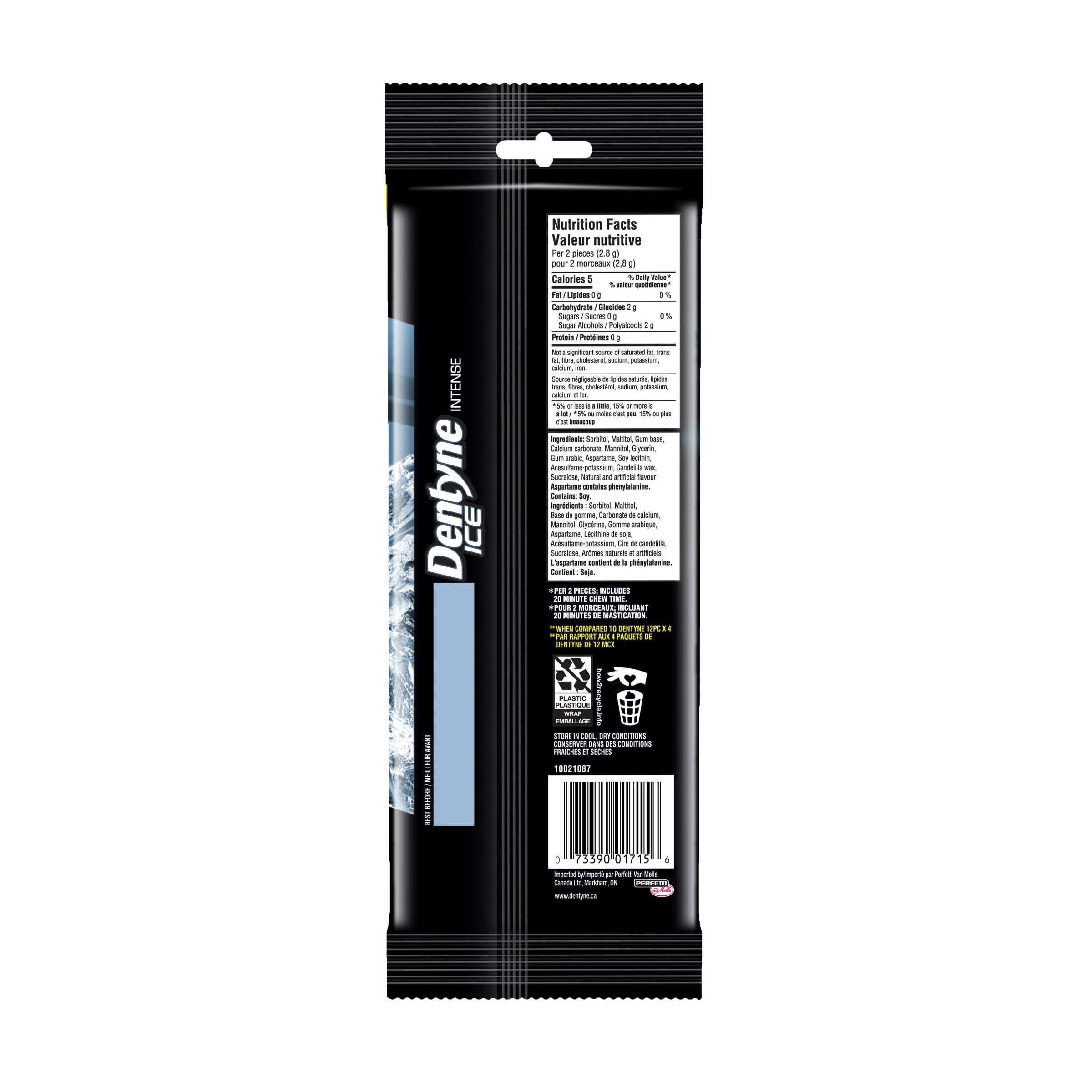 Dentyne Ice, Gomme sans sucre Intense, paquet de 4 (64 pièces)