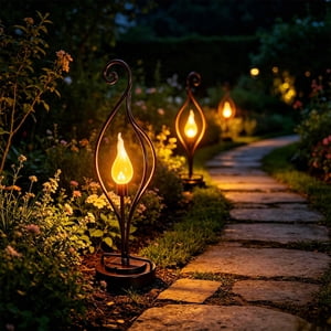 EGNMCR Solar Lights Outdoor Solar Flame Lights Garden Decorative Lamps Sensor Metal Lights Outdoor Yard Landscapes Lights Flame Ambience Lights Metal Solar Flame Lights