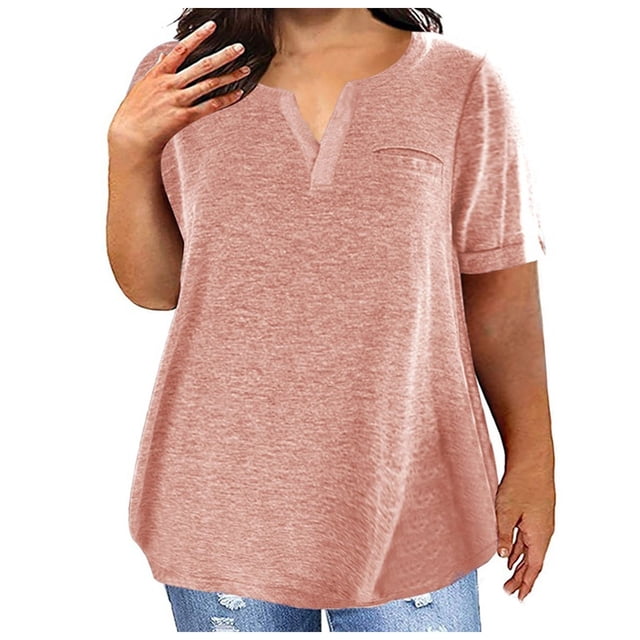 asjyhkr Plus Size Womens Summer Tops Short Sleeve T Shirts Loose Stretch Soft Comfy Tees Solid Basic Blouses