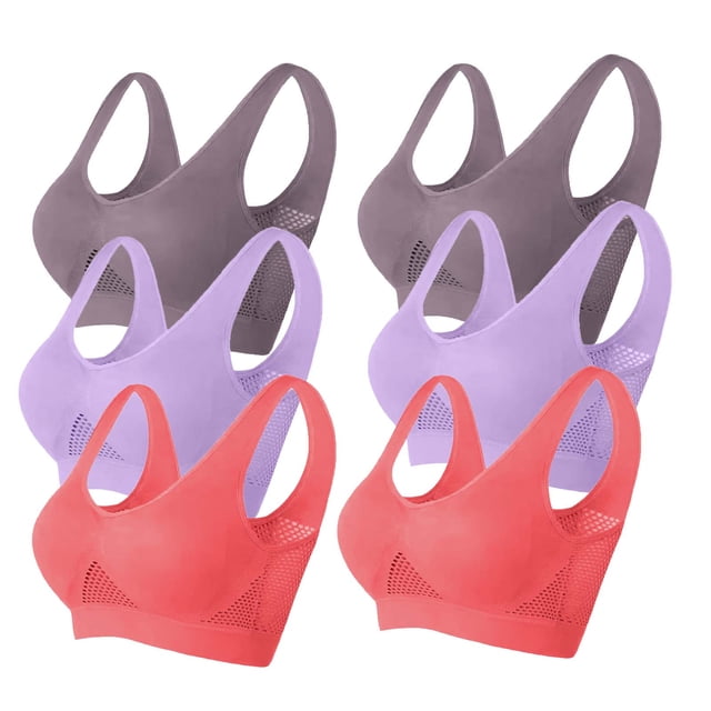 Timegard 6pc Sports Bras for Women Plus Size High Support Wireless Breathable Mesh Workout Running Bras