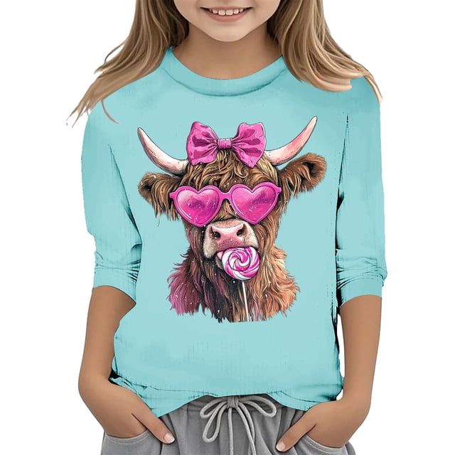 T-shirt de Mode pour Filles à Manches Raccourcies pour la Saint-Valentin. Bleu Ciel 140/9 A-10 A
