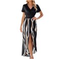 thumbnail image 2 of Meichang Robes Combishorts pour Femmes à Manches Courtes, Col en V, Robes Portefeuille, Taille Haute, Robes Trapèze, Robe Combishort Maxi Fendue pour Fête, Longue Robe d'Été de Plage, 2 of 5