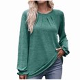 thumbnail image 1 of IROINNID Rabais T-shirt à Manches Longues en Polyester pour Femmes Chemises en Coton pour Femmes Décontracté Uni Col Rond T-shirt Ample Haut, Vert, 1 of 7