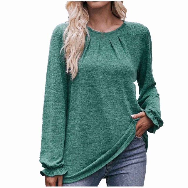 IROINNID Rabais T-Shirt à Manches Longues en Polyester pour Femmes Vert, avec un Col Rond Uni Décontracté et une Coupe Ample. Fabriqué en Matériau Polyester Doux, Ce T-Shirt Léger et Respirant Est Idéal pour Superposer Lors de Sorties de Pêche Ou d'Autres Activités de Plein Air par Temps Plus Frais.