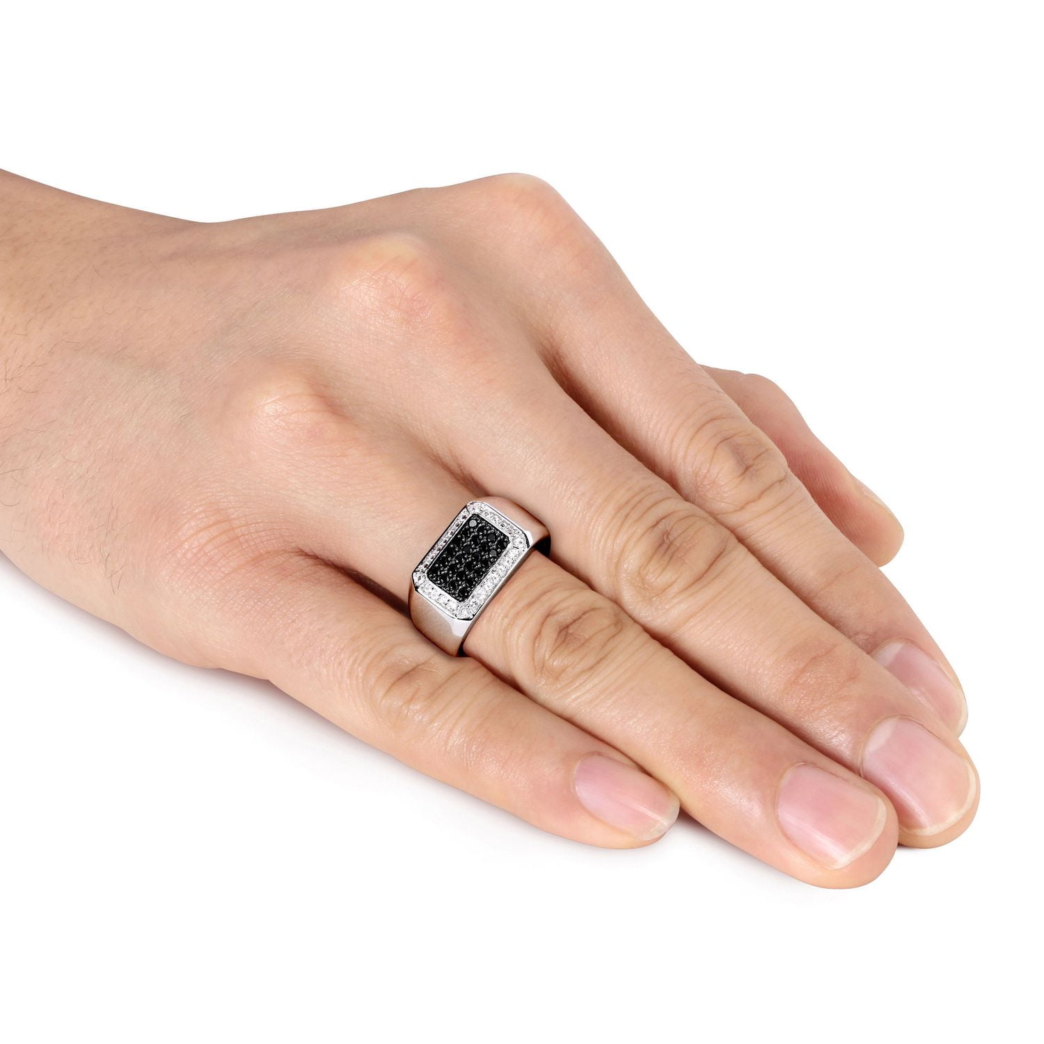 Bague pour hommes avec spinelles noirs et saphirs blancs 7/8 CT PBT en argent sterling