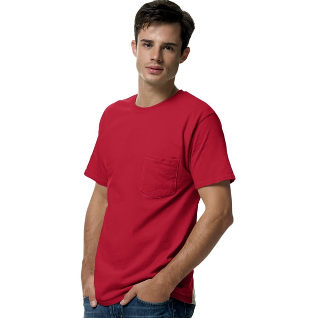 Hanes TAGLESS Men`s Pocket T-Shirt, 3XL, Deep Red