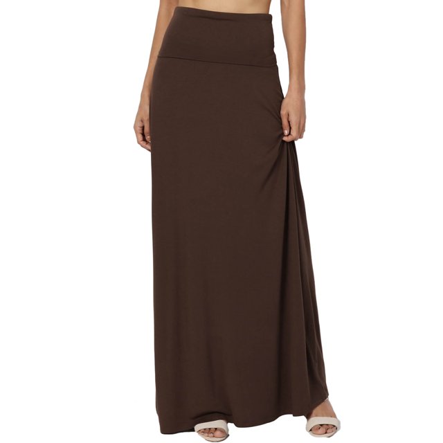 TheMogan Jupe Longue Maxi Décontractée en Jersey Drapé Pliable pour Femmes Grande Taille