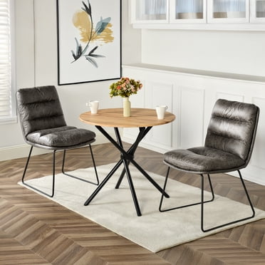 Homy Casa Set of 2 Faux Leather Tufted Accent Chairs with Sled Base for Entryway Lounge, Grey