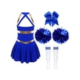thumbnail image 4 of Runhomal Costume de Pom-Pom Girl pour Filles Enfants Halloween Carnaval Uniforme de Cheerleading Robe de Danse Sans Manches avec Pompons B Bleu 10, 4 of 7